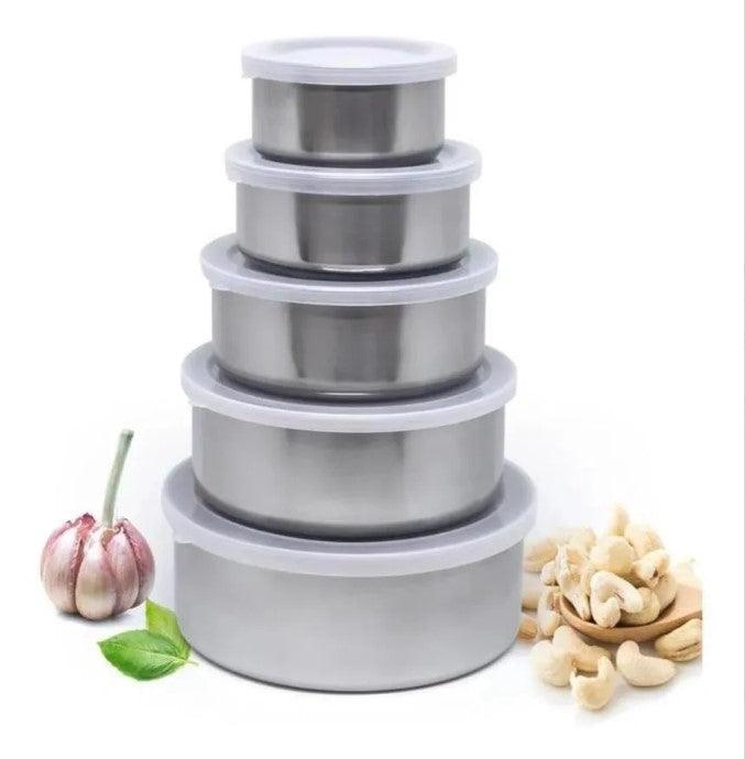 Conjunto de Tigelas de Inox com Tampa - 5 peças - Perspicaza