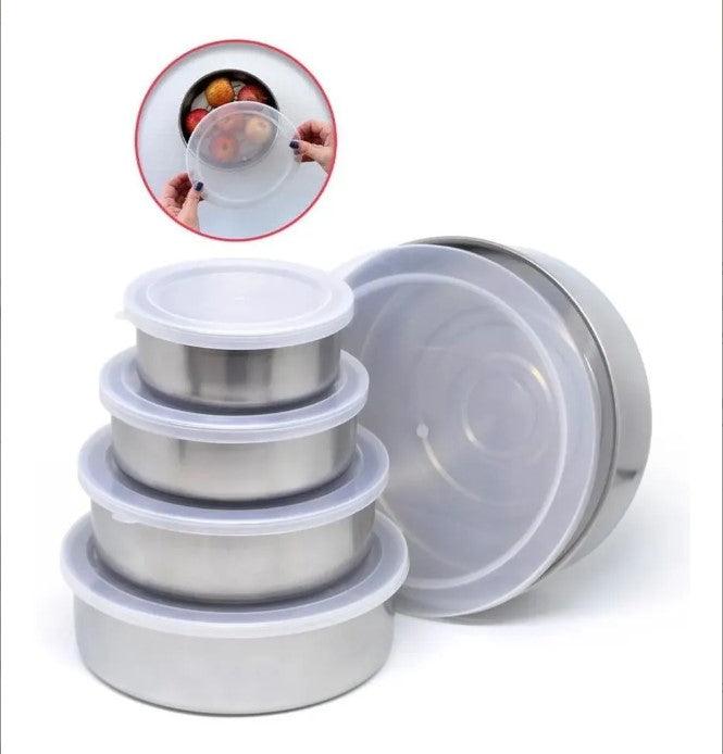 Conjunto de Tigelas de Inox com Tampa - 5 peças - Perspicaza