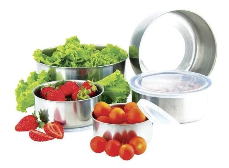 Conjunto de Tigelas de Inox com Tampa - 5 peças - Perspicaza